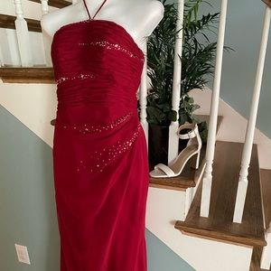 Magnificent Ball gown. Floor length. Size 10. Red with silver sequins.